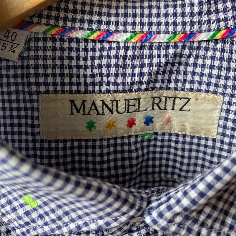 Manuel Ritz Button Down Check L/S Shirt Blue 40 - Picture 4 of 9